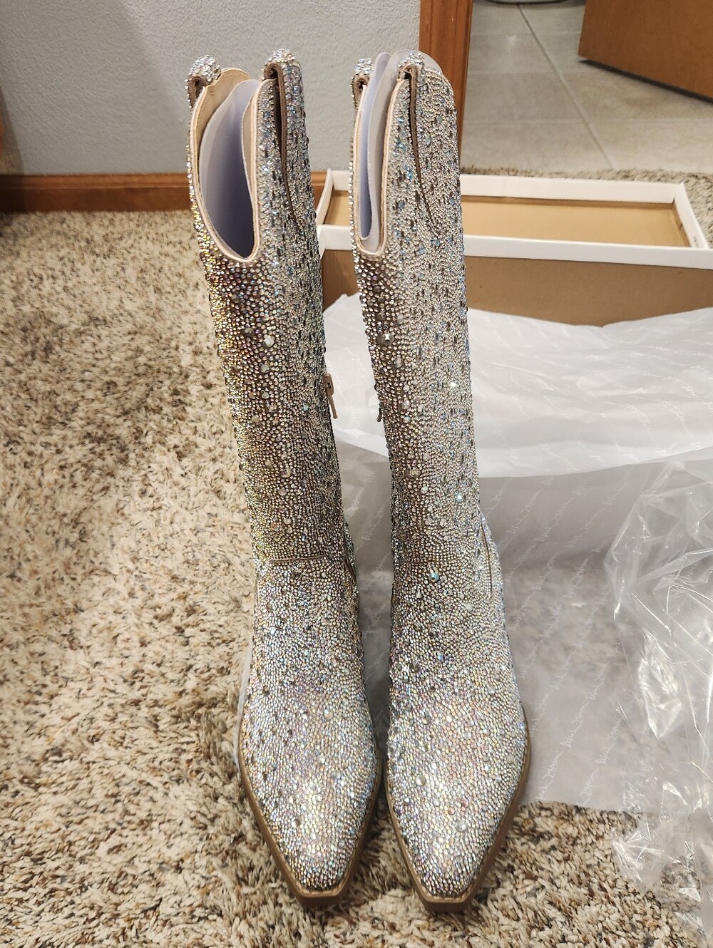 Betsey Johnson Crystal Embellished Dalas Cowgirl Boots - Size 6.5 NEW IN BOX
